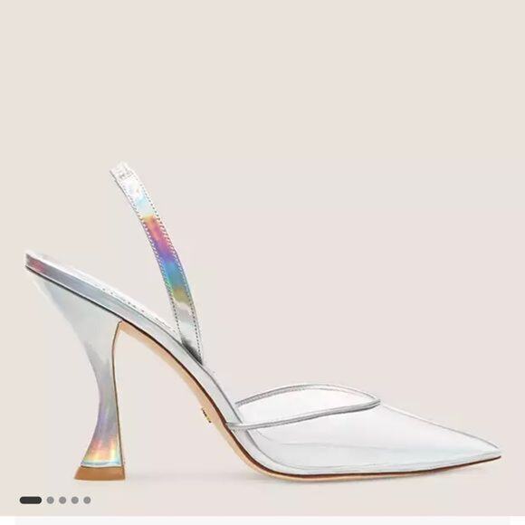New womens Stuart Weitzman Sz 6 silver metallic STUART XCURVE 100 SLINGBACK heel - Picture 2 of 7